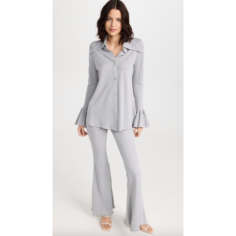 NWT Sleeper Metallic Lounge Suit with‎ Pants in Silver Flared Leg Bell Sleeve M